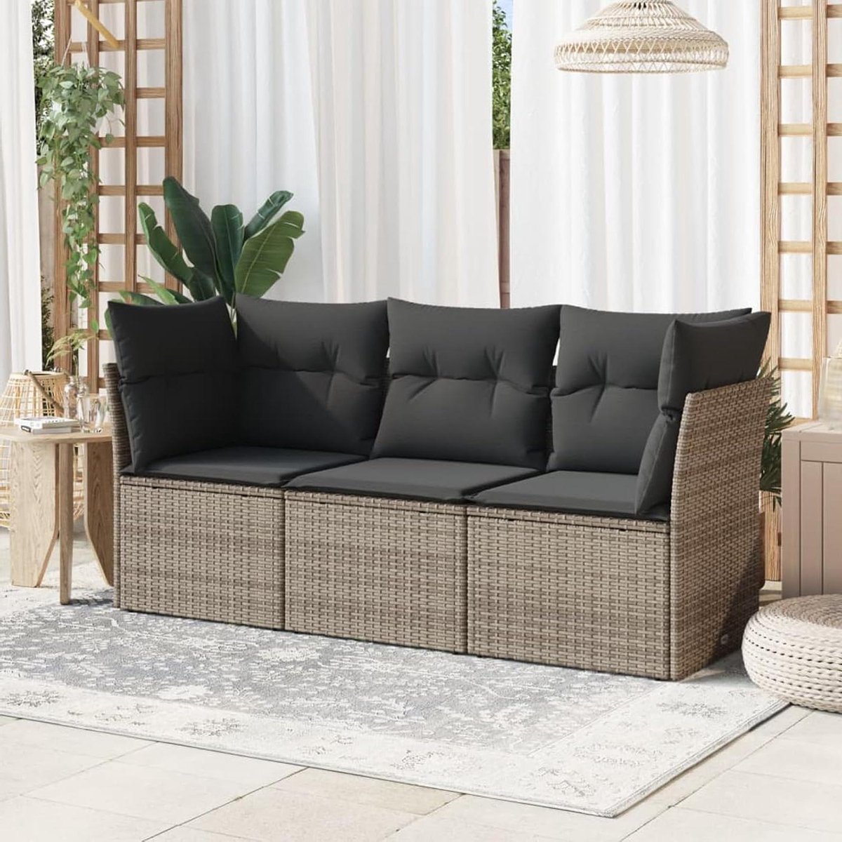 Tuinbankset - Loungeset buiten - Buiten ontspannen - UV-bestendig polyrotan - 179 cm breed - Grijs