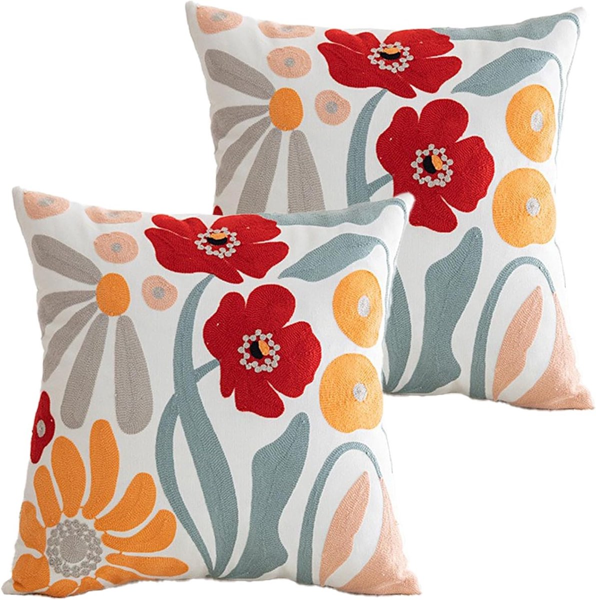Elegante Decoratieve Kussenhoezen Set van 2 met Geborduurde Bloemen 45 x 45 cm voor Woonkamer en Slaapkamer