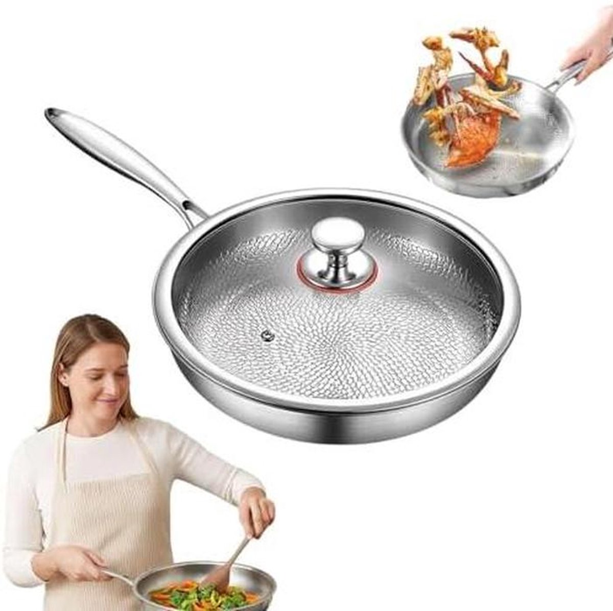 Koekenpan Titanium - Antiaanbakpan Kookpan - Gezond Koken - Gehamerd Nutri-design - 26 cm - Grijs