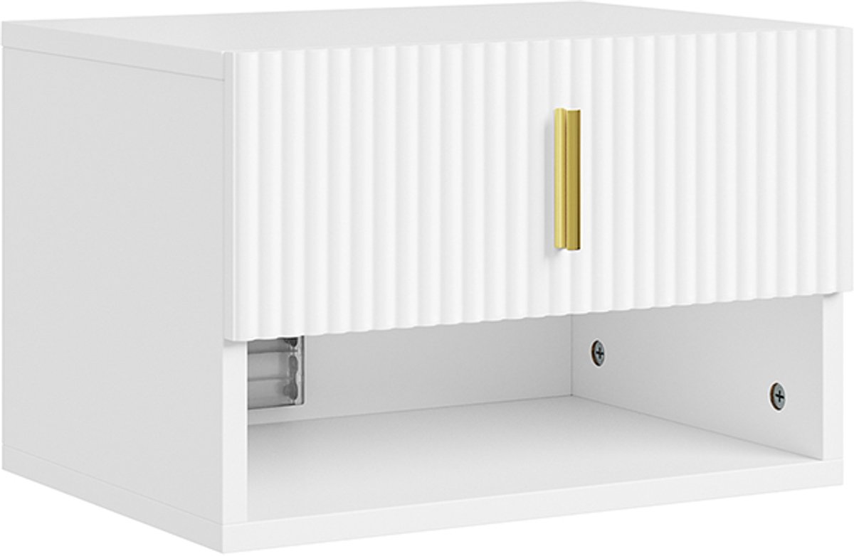 SoBuy Nachtkastje Wit - Nachtkastje met 1 Deur en Open Ondervak - Geribbelde Deur met Gouden Handgreep - Modern Design voor Slaapkamer | FBT176-E-W