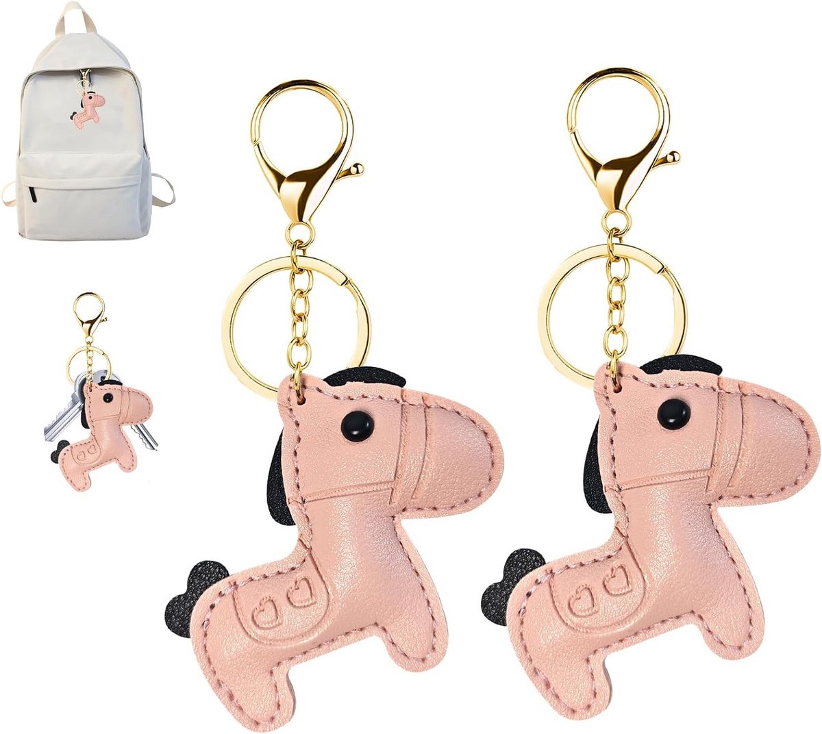 Grappige cartoon dieren sleutelhangers, 2 stuks omkeerbare kunstlederen sleutelhangers voor kinderen en volwassenen