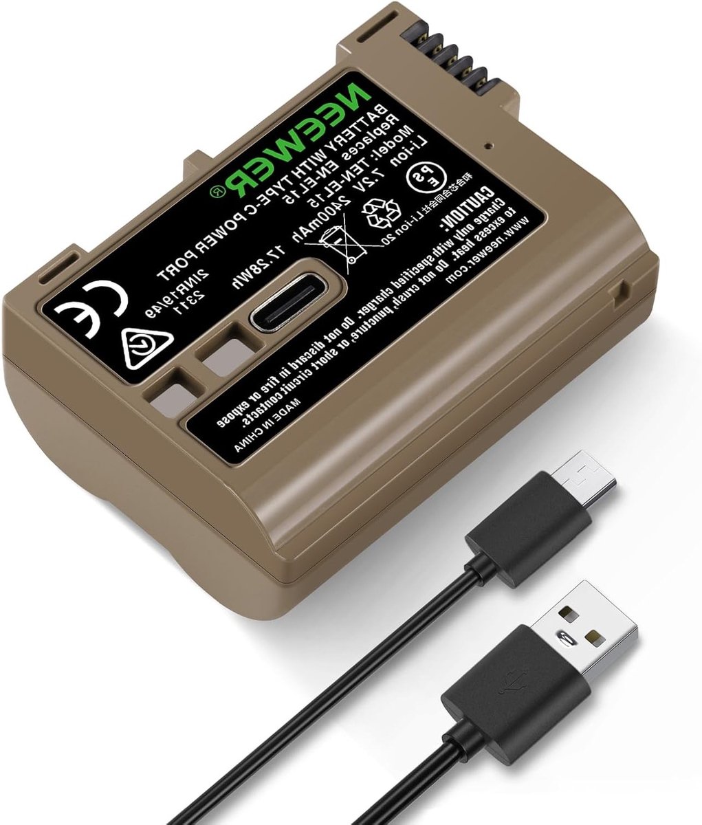 Vervangende 2400mAh Accu voor Nikon Camera's - Snelladen via USB Type C, Compatibel met Zf Z8 Z7 II Z6 II Z5 D850 D810 D780 D750 D610 D500 D7500 D7200