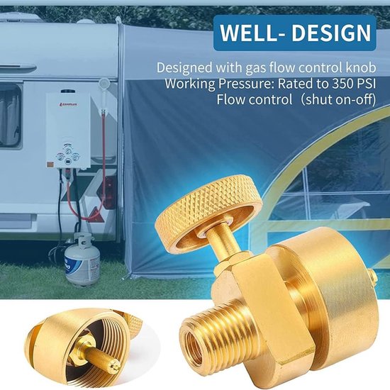 Propaan Adapter - Gas Fles Klep - Buiten Koken - Messing Constructie - 1 LB - Geel — afbeelding 3
