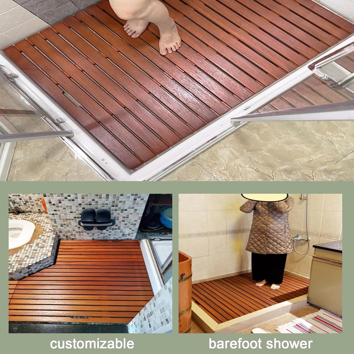 Houten Badkamermat - Vlonder Mat Bamboe - Douchen en Baden - Antislip en Sneldrogend - 45x80cm - Rood Walnoot — cadeau in Wonen & Interieur - foto 5