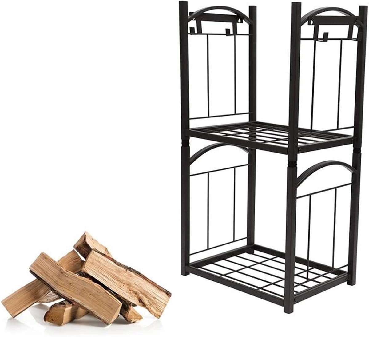 Brandhoutrek - Houtopslag Haard - Opslag Houtblokken - Opgeheven Basis - Ongeveer 30 kg Gewichtslast - Zwart