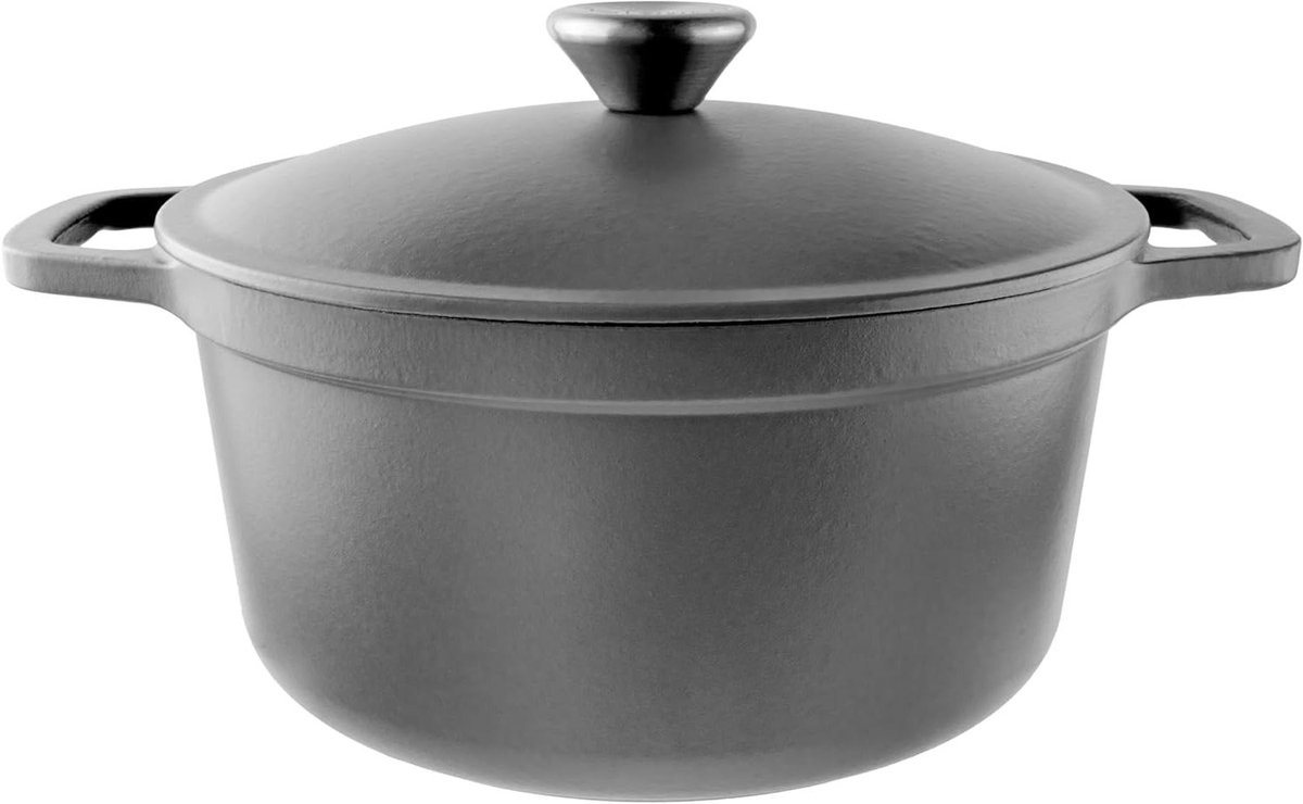 Gietijzeren Braadpan - Ovenpan Stoofpan - Koken en Brood Bakken - Lichtgewicht Ontwerp - 24 cm 3.5 L - Zwart