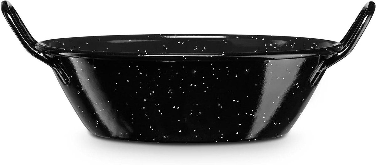 Paella Pan - Koekenpan Stoofpan - Klassiek Koken - Geëmailleerd Staal - 28 cm - Zwart Gemêleerd