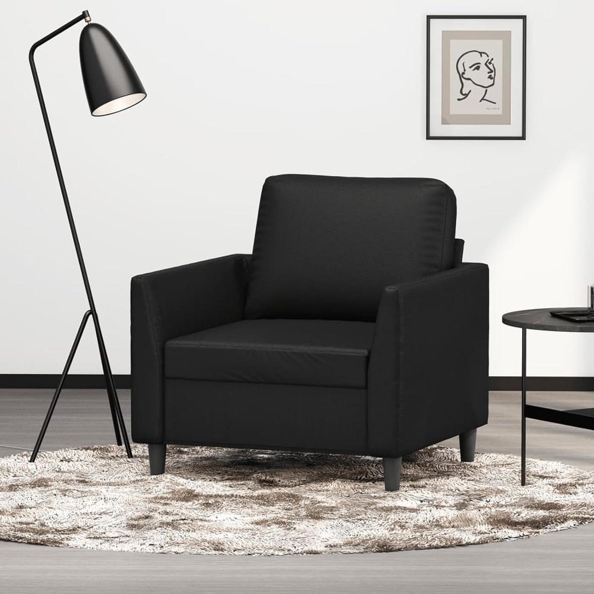 Fauteuil Leesstoel - Leunstoel Relaxbank - Ontspannen Lezen - Duurzaam Kunstleer - 80 x 77 x 80 cm - Zwart