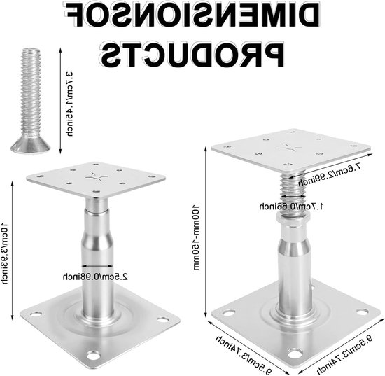 Verstelbare Paalsteunen voor Hekken, Carports en Pergola's - 4 Stuks met 16 Schroeven, Hoogte 100-140 mm — afbeelding 5
