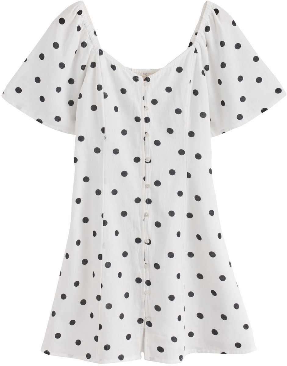 Next - Dames - Mini-jurk met fladdermouwtjes - Crème