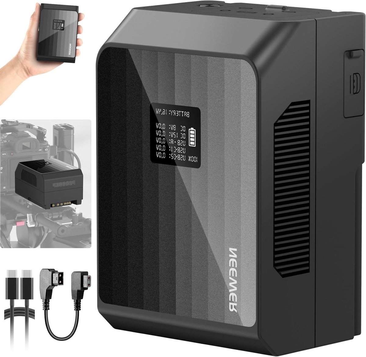 Mini V Mount Accu 6800mAh 99Wh 14.5V met 100W PD Snelladen, Dual USB C/D, OLED Scherm, Geschikt voor BMPCC 4K 6K Camcorder en Camera