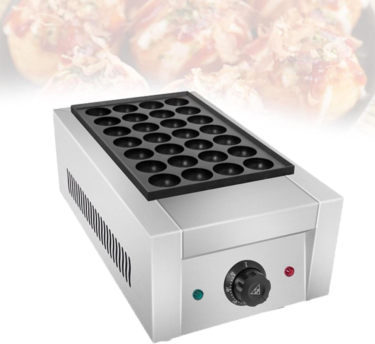 Poffertjesmaker Elektrisch - Poffertjespan Dubbel - Professioneel Bakken - Dubbele Verwarmingszone - 24 Stuks - Zilver