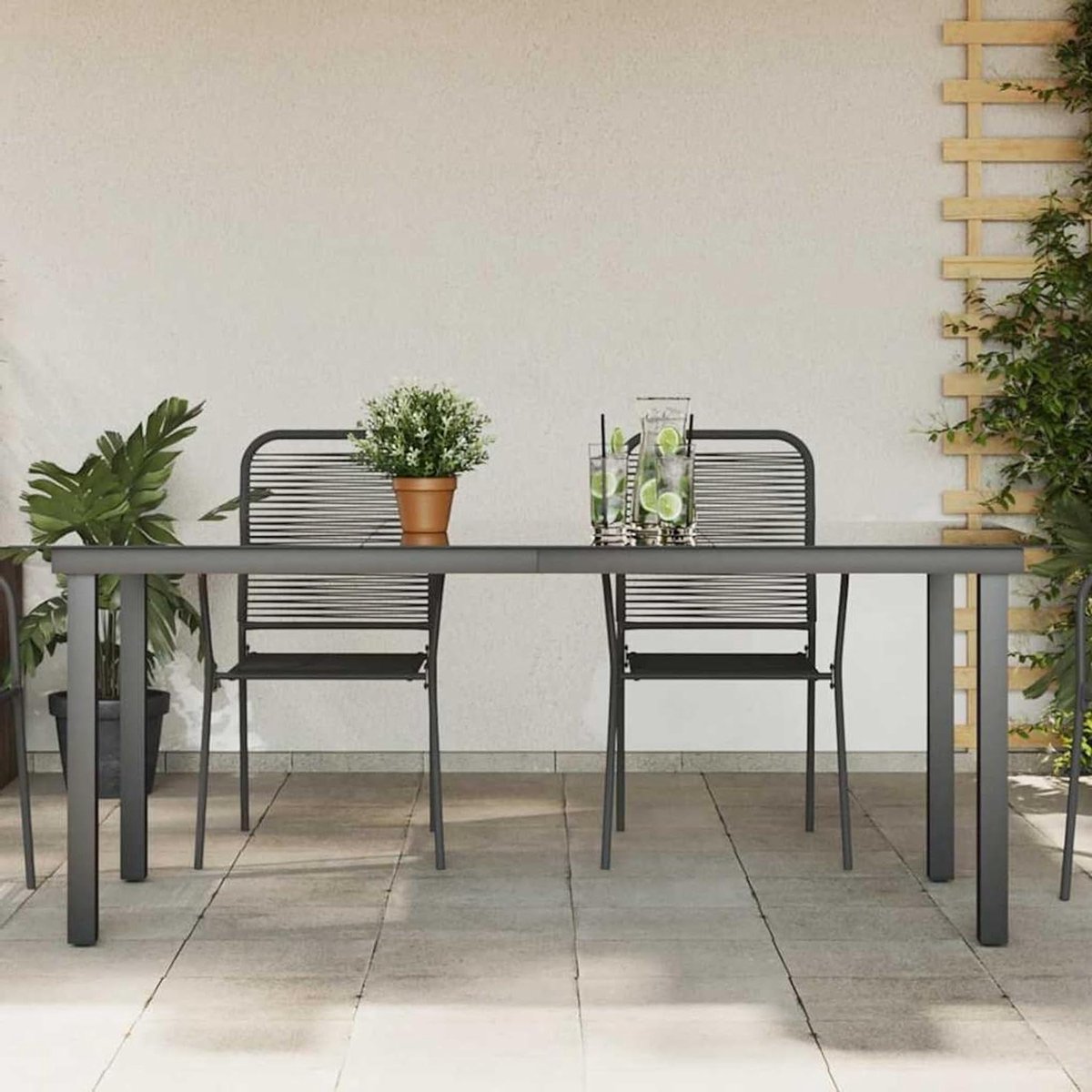 Bijzettafel Rond - Tuin Tafel - Buiten Zitten - Aluminium Frame - 190 x 90 x 74 cm - Zwart