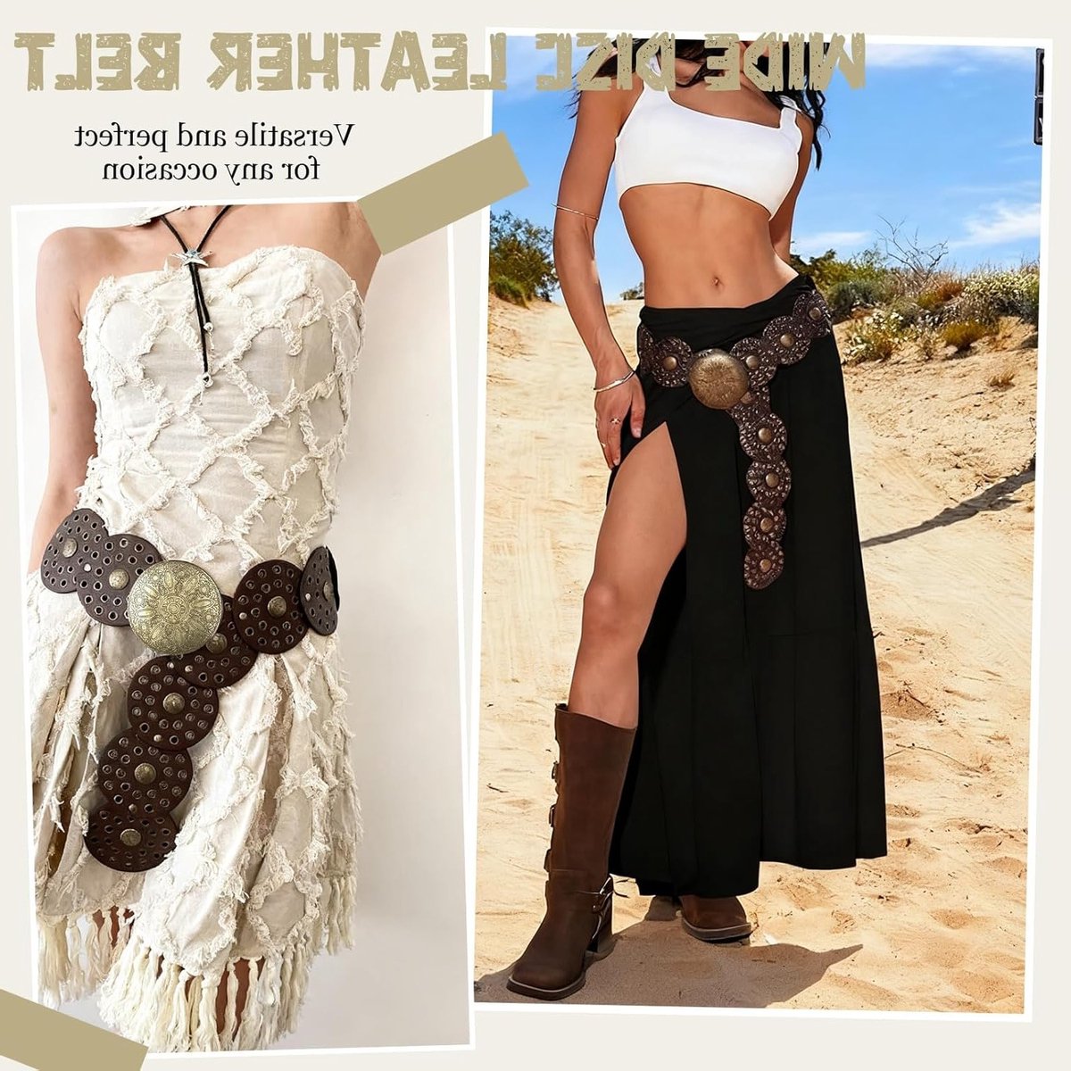Brede damesriem als veelzijdig modeaccessoire in vintage westernstijl, perfect voor jurken, blouses, jeans en rokken, ideaal als persoonlijk cadeau