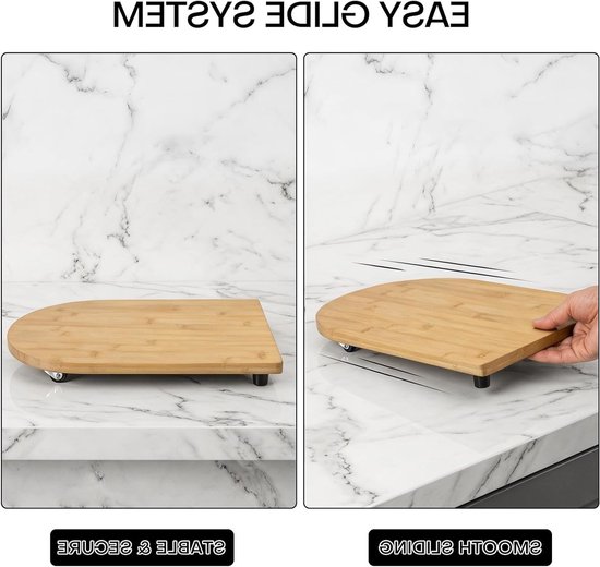 Glijplank voor keukenmachines met wielen en rubberen voeten, lichtgewicht bamboe rolplank, accessoires voor veilig gebruik en hoogwaardige afwerking — afbeelding 4