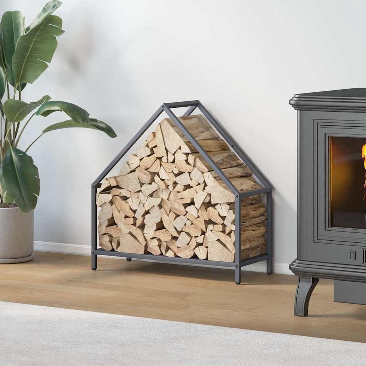 Houtrek Staal - Houthouder Opslag - Open Haard Bijvullen - Verbeterde Houtdroging - 60x25x60 cm - Antraciet