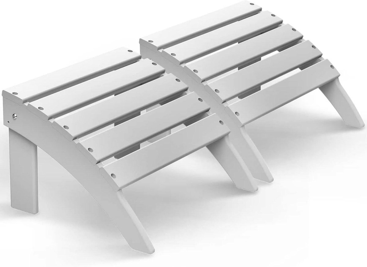 Adirondack Voetsteun - Ottoman Voetenbank - Buiten Ontspannen - Duurzaam HDPE Kunststof - 18.5"L x 19.7"B x 13"H - Wit