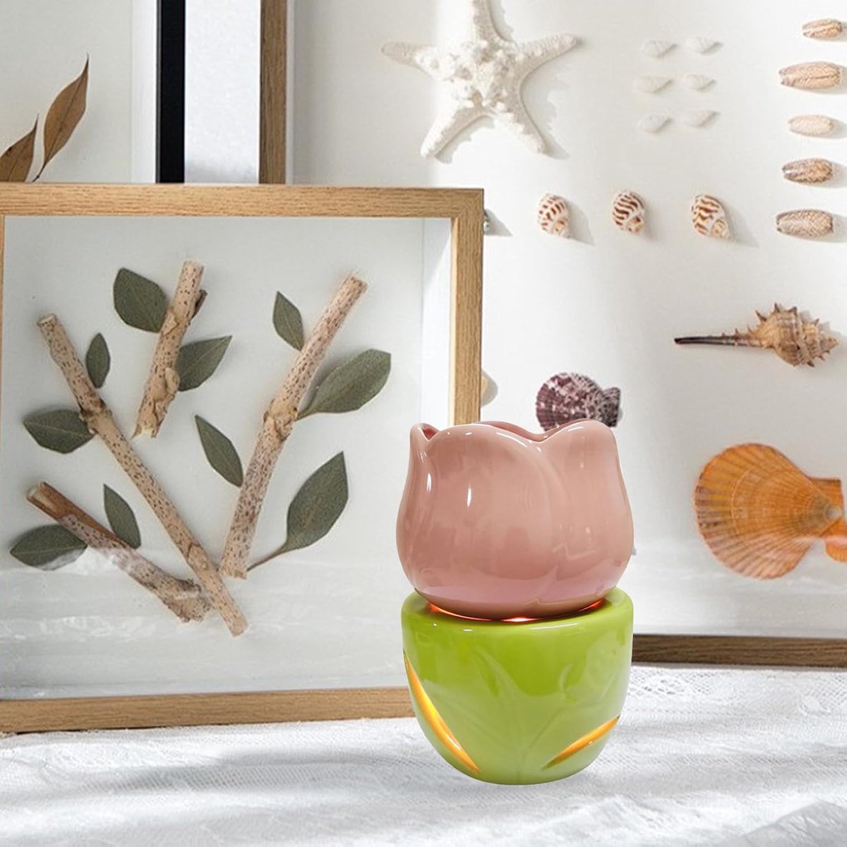 Wax Melt Warmer - Bloemenoliebrander Kaarsgeurverwarmer - Sfeer Creëren - Gesplitst Ontwerp - 180 ml - Roze