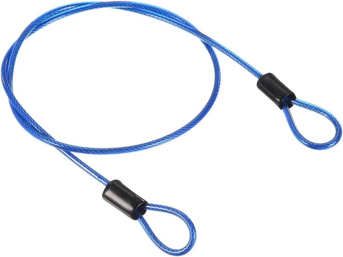 Veiligheidsstaalkabel - Gecoate draad - Bagage beveiligen - Dubbele lus - 2.5mm x 1m - Blauw