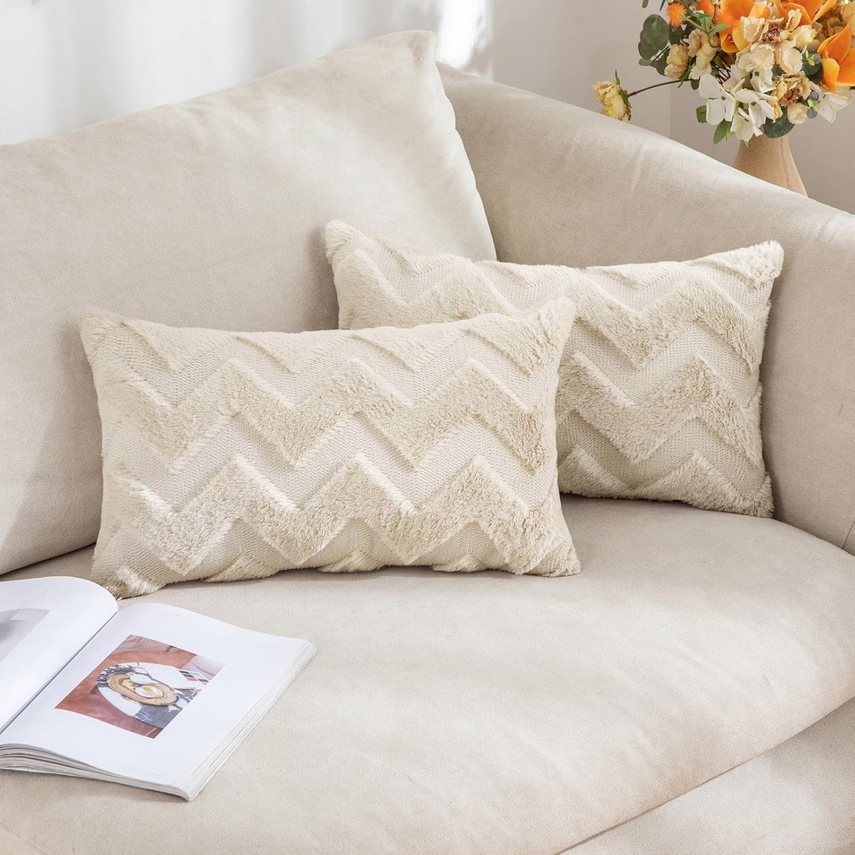 Dailygoody - OmGoods - Dailygoody - Pluizige kussenhoezen - Decoratieve kussenhoes - Zacht en comfortabel - Beige - Set van 2 - Geschikt voor woonkamer en slaapkamer