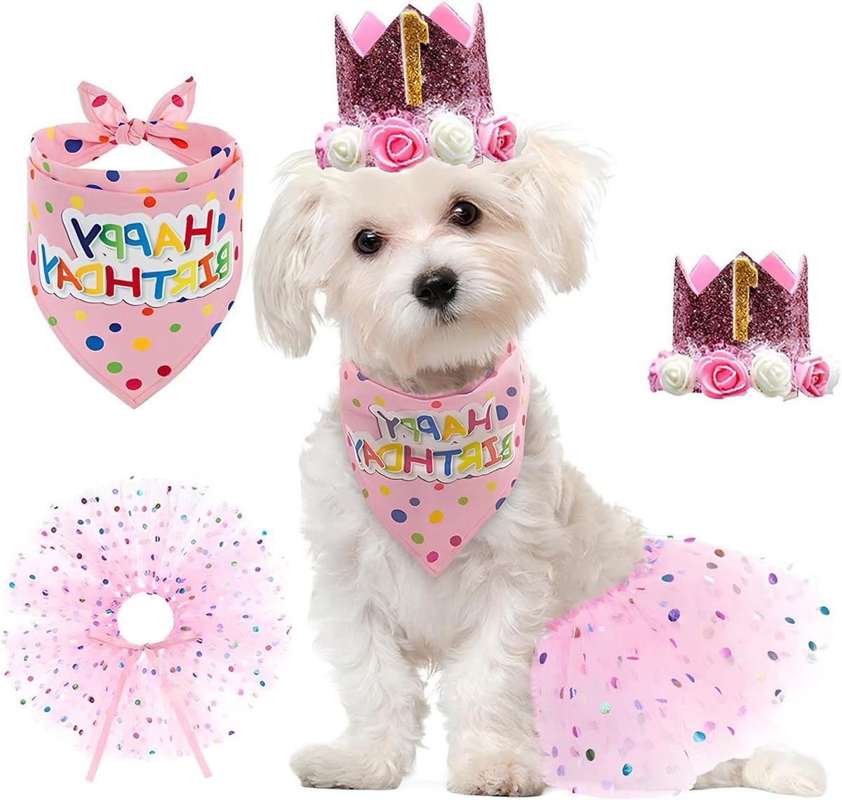 Feestelijke Verjaardagsoutfit voor Huisdieren - Tutu Rok, Versiering en Cadeau voor Honden en Katten