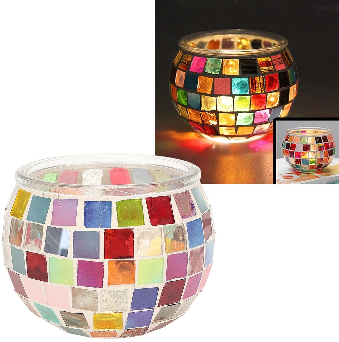 Dailygoody - Mozaïek Glazen Kandelaars - Kleurrijke Theelichtglas - Tafel Middenstuk - Uniek Design - Perfect voor Feestjes - Meerkleurig