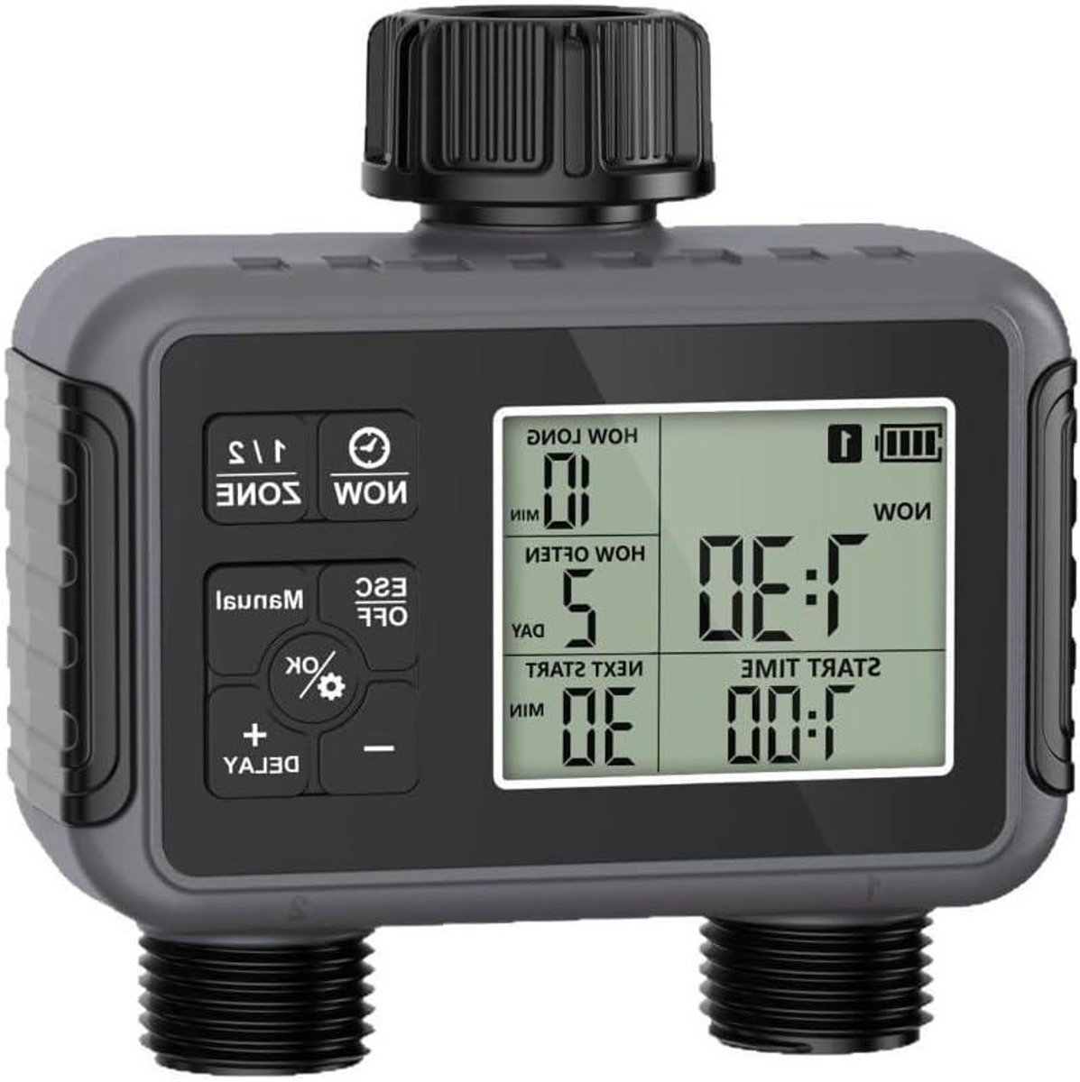Tuin Watering Timer - Irrigatie Computer - Gazon Besproeien - Dubbele Zone Controle - IPX5 Waterdicht - Zwart
