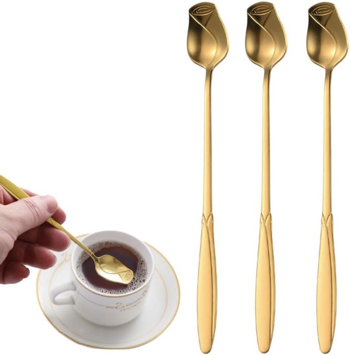 Rozen Menglepels - Cocktail Roerlepels - Drankjes Roeren - Lange Handgreep - 13.2 cm - Goud