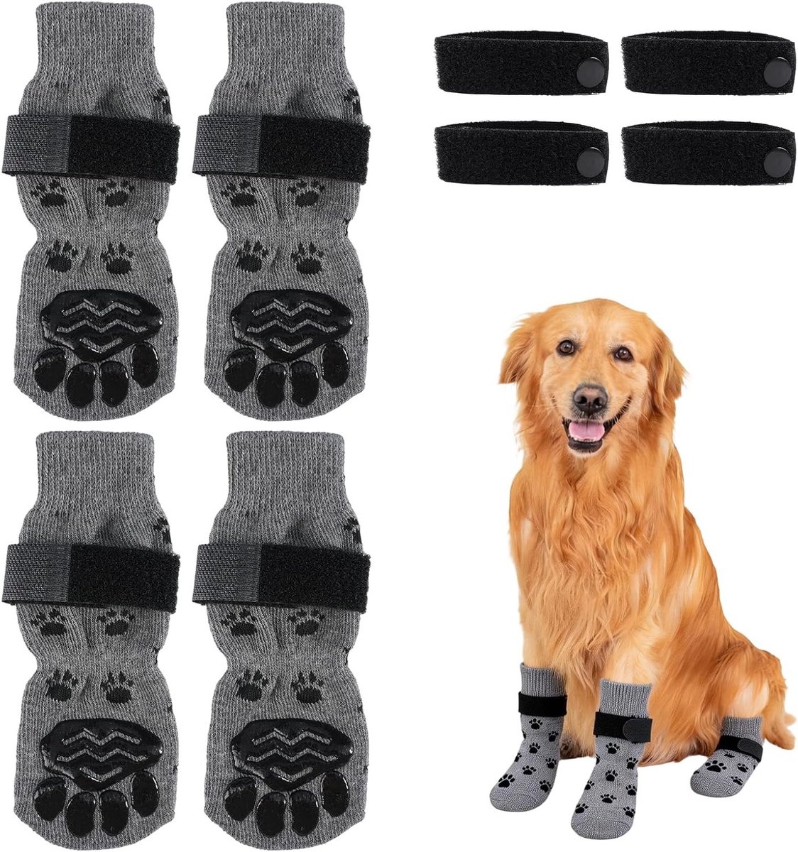 Set van 4 Antislip Hondensokken voor Binnen en Buiten - Verstelbare Sokken voor Comfort en Bescherming van Pootjes