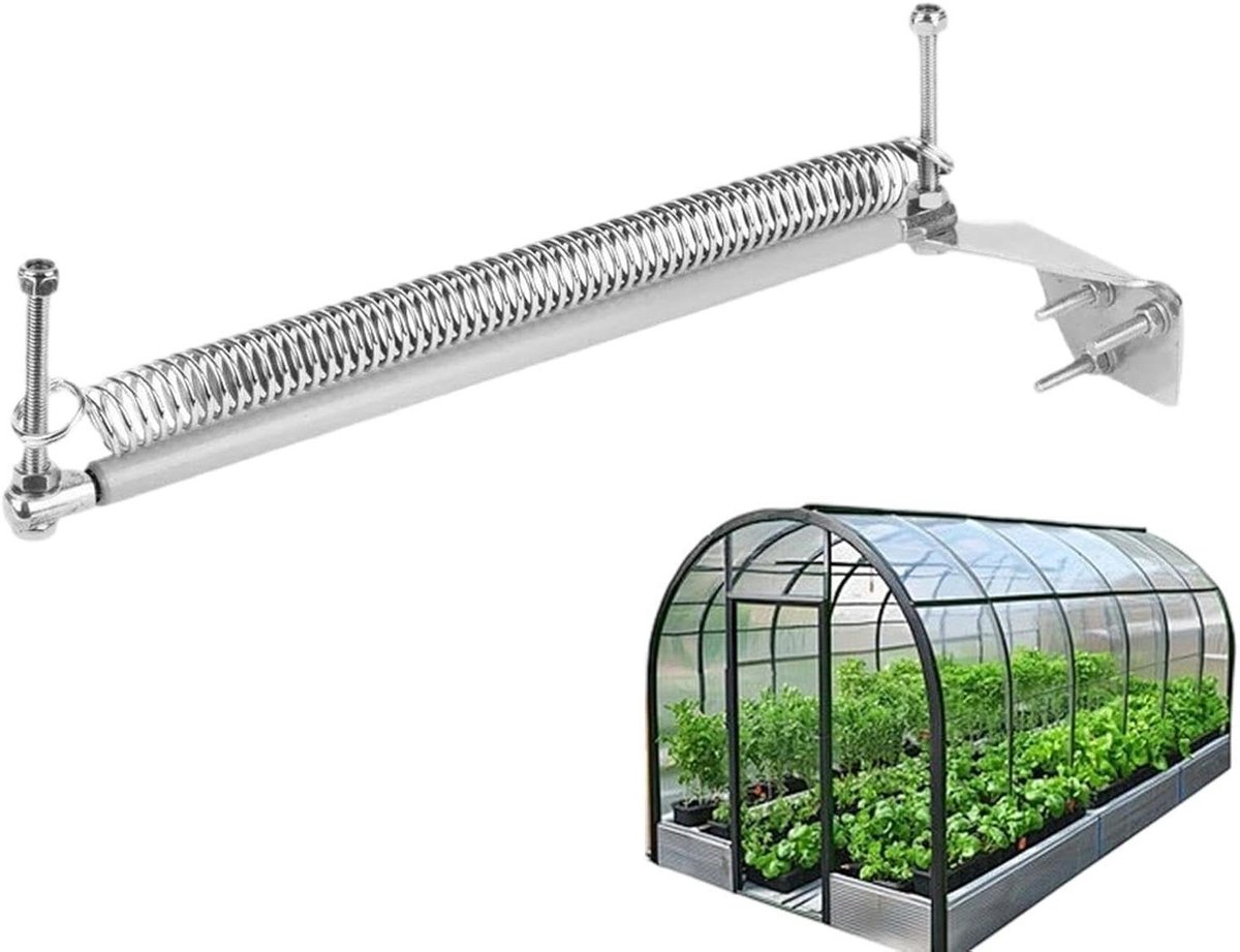 Raamopener Kas - Ventilatieopener Dakraam - Automatische Temperatuurregeling - Puur Mechanisch Systeem - 31 x 5 x 2 cm - Zilver