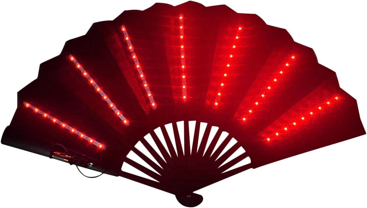 Draagbare ventilator licht - Handwaaier opvouwbaar - Feest verlichting - Opvouwbaar zakformaat - 6 x 12 x 6 cm - Rood