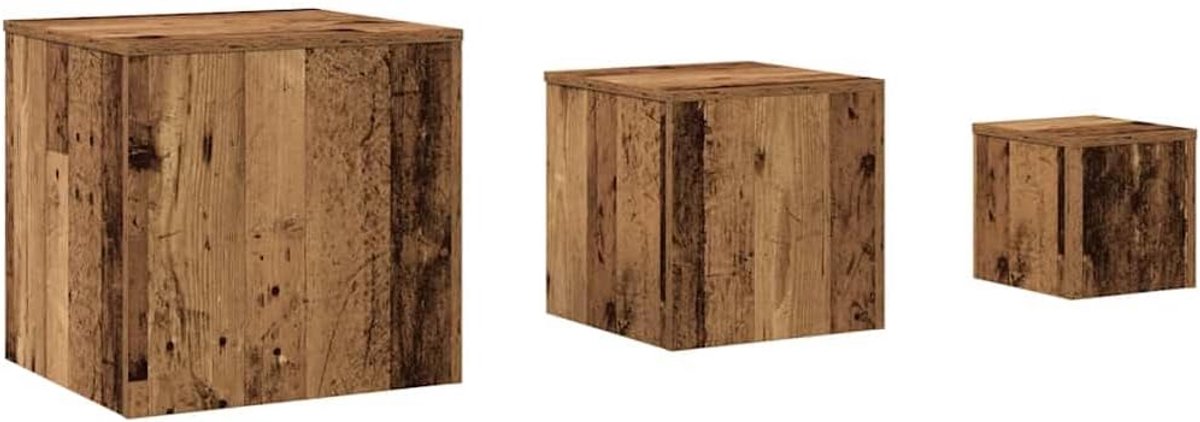 Set van 3 bijzettafels in aflopende maten - Gerecycled hout in ambachtelijke eikenlook