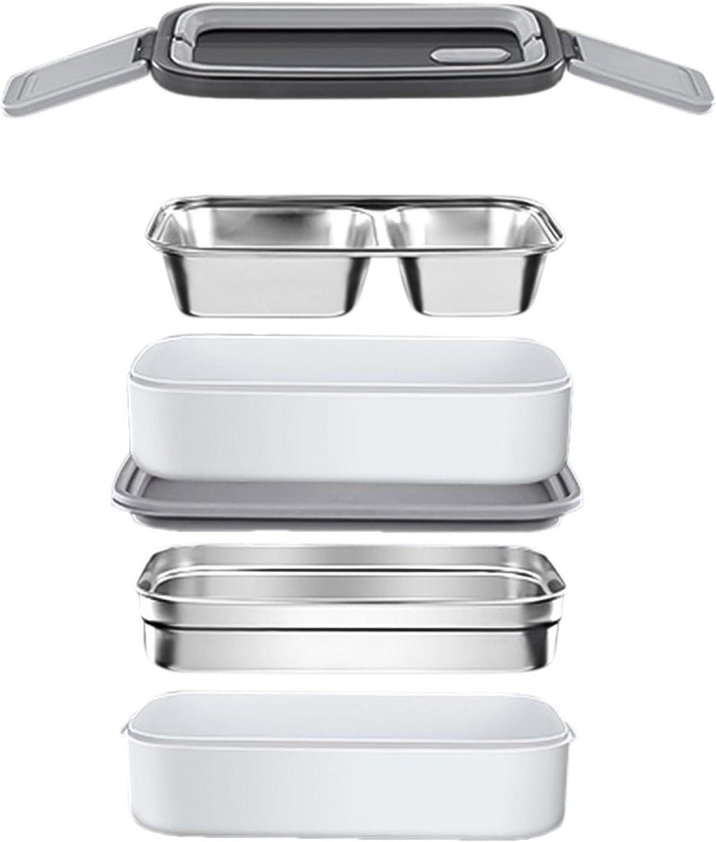 Lunchbox met vakken - Maaltijdcontainer - Gezond eten - Roestvrij staal - 19.7 x 10.4 cm - Grijs
