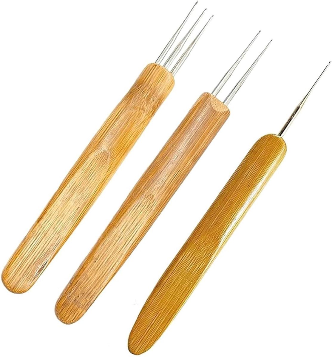 Haaknaalden Set - Haaknaalden Dreadlocks - Haar Vlechten - Gebogen Punt - 3 Stuks - Hout