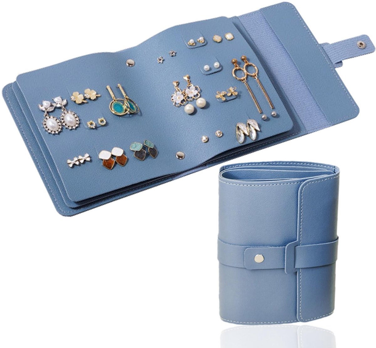 aladdien - Sieraden Organizer - Earring Storage - PU Leather - Blauw - Praktisch - Geschikt voor Sieraden - Opbergtas