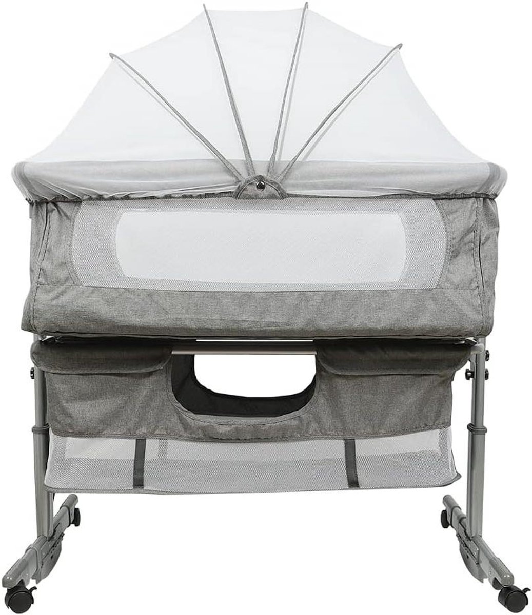Babybed met Wieg - Co Sleeper - Veilig Slapen - Inclusief Matras - 92 x 58 cm - Donkergrijs