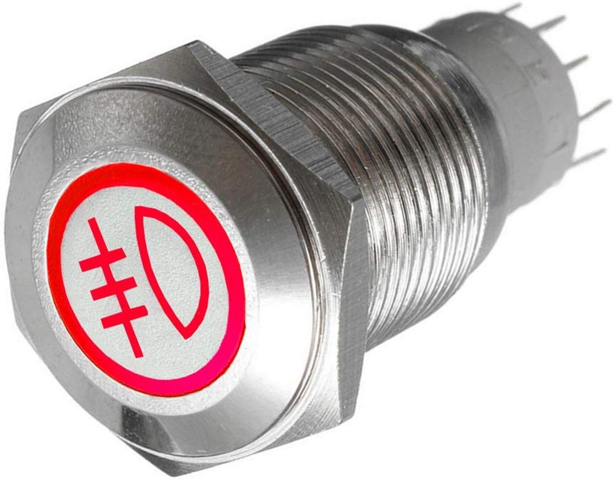 RVS Rockerschakelaar 16mm met Rode LED voor Achtermistlamp 12V 3A Waterdicht