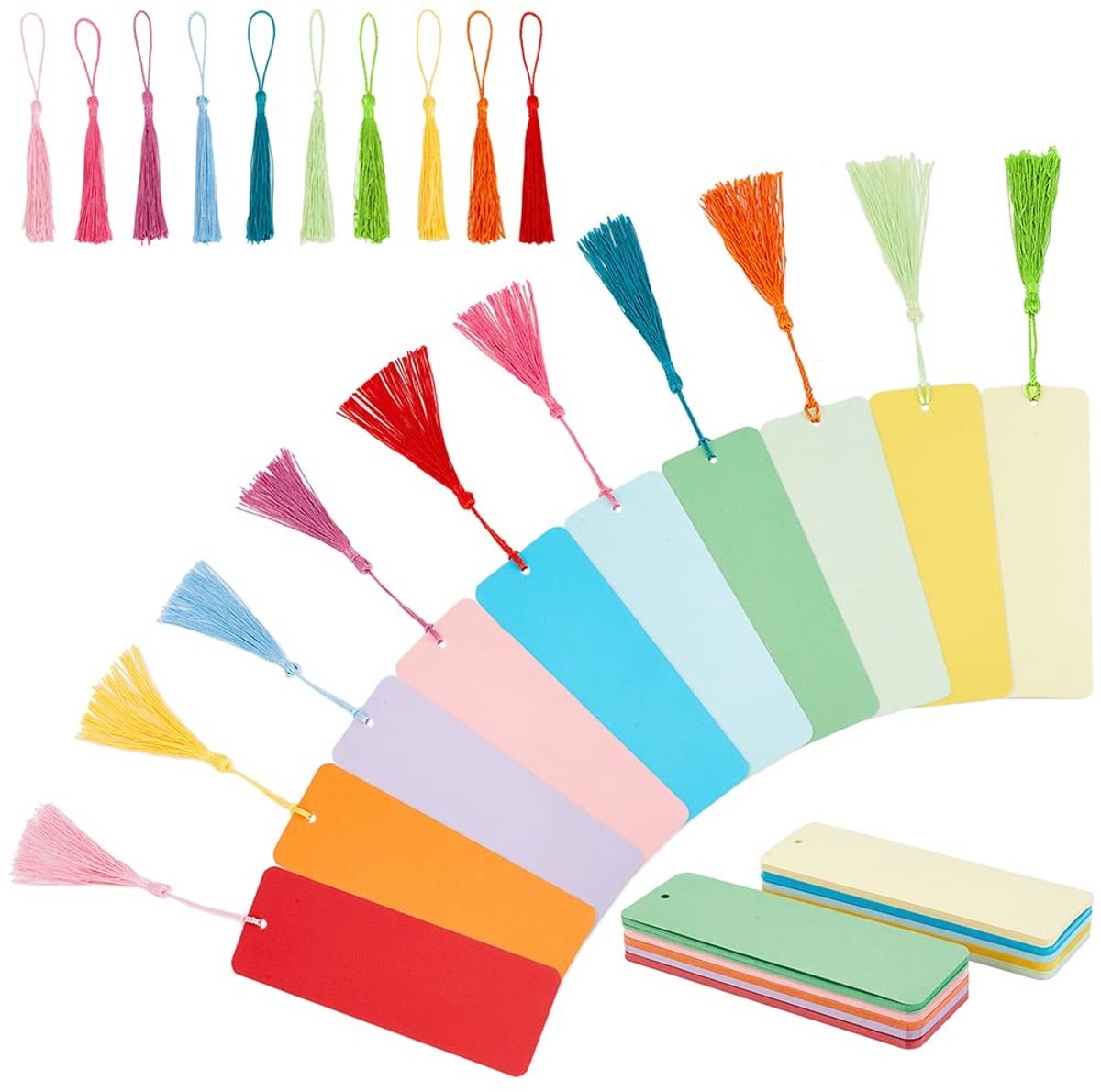 aladdien - Kraft Papier Bladwijzers - 100 stuks - DIY Bookmark met Kwastjes - Gemengde Kleuren - Perfect voor Ambachten en Party Decoratie
