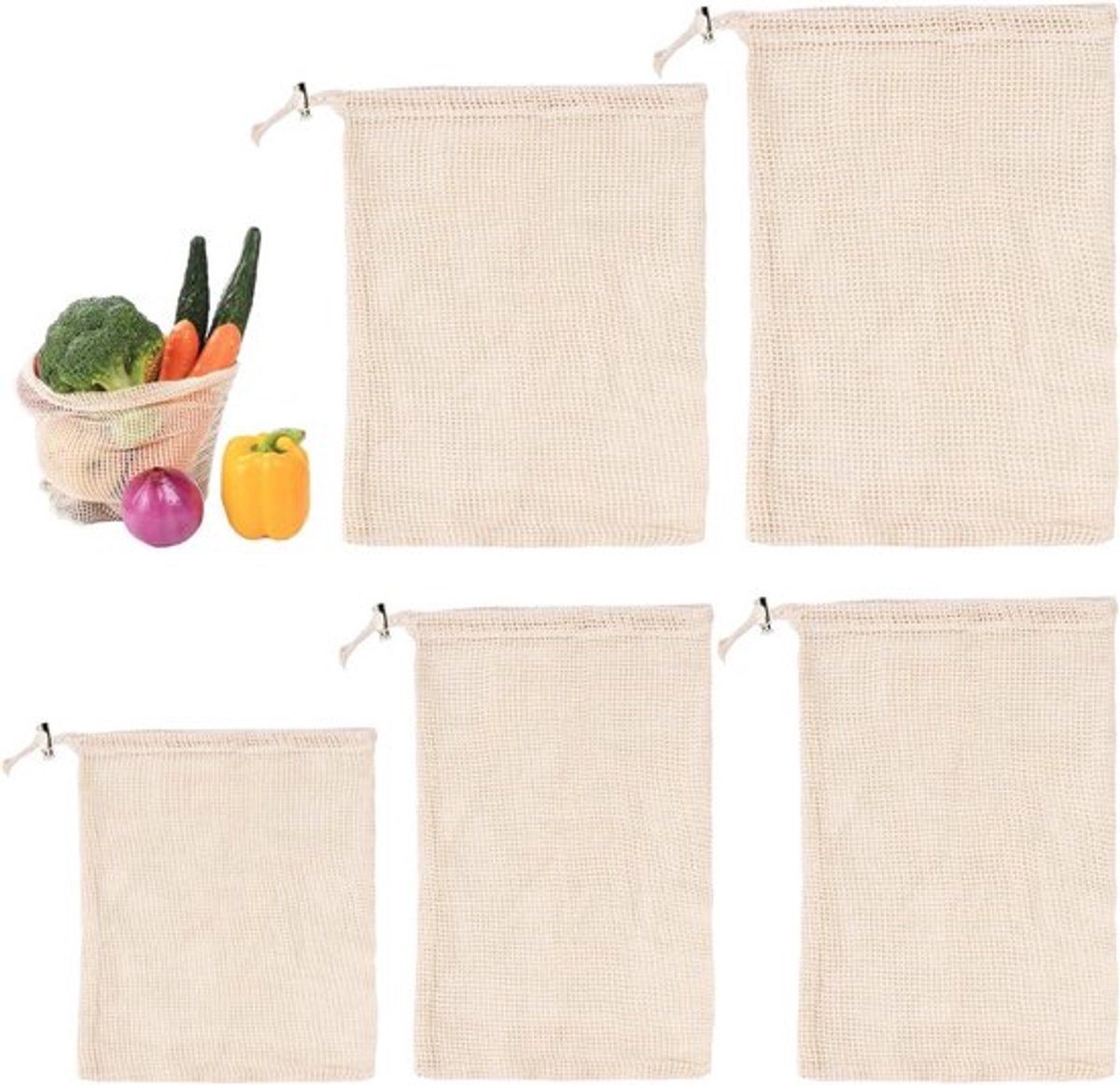 Set van 5 vlees kooknetzakken voor in de keukenkast.