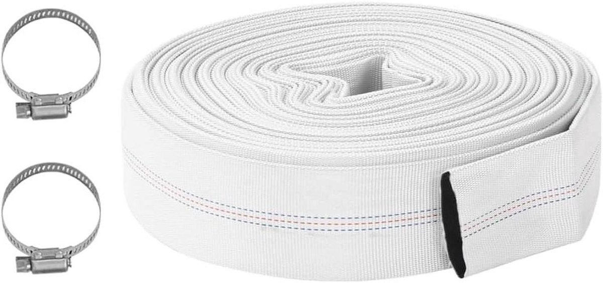 Platte slang - Waterslang - Tuinieren water geven - Hoge drukbestendig - 20 meter 2 inch - Wit