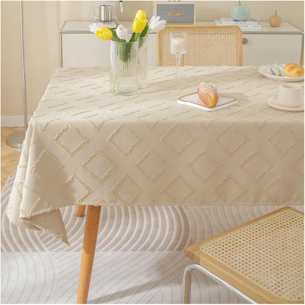 Tafelkleed - Tafeltextiel Linnen - Tafel Decoratie - Vlekbestendig Ontwerp - 110x110cm - Wit