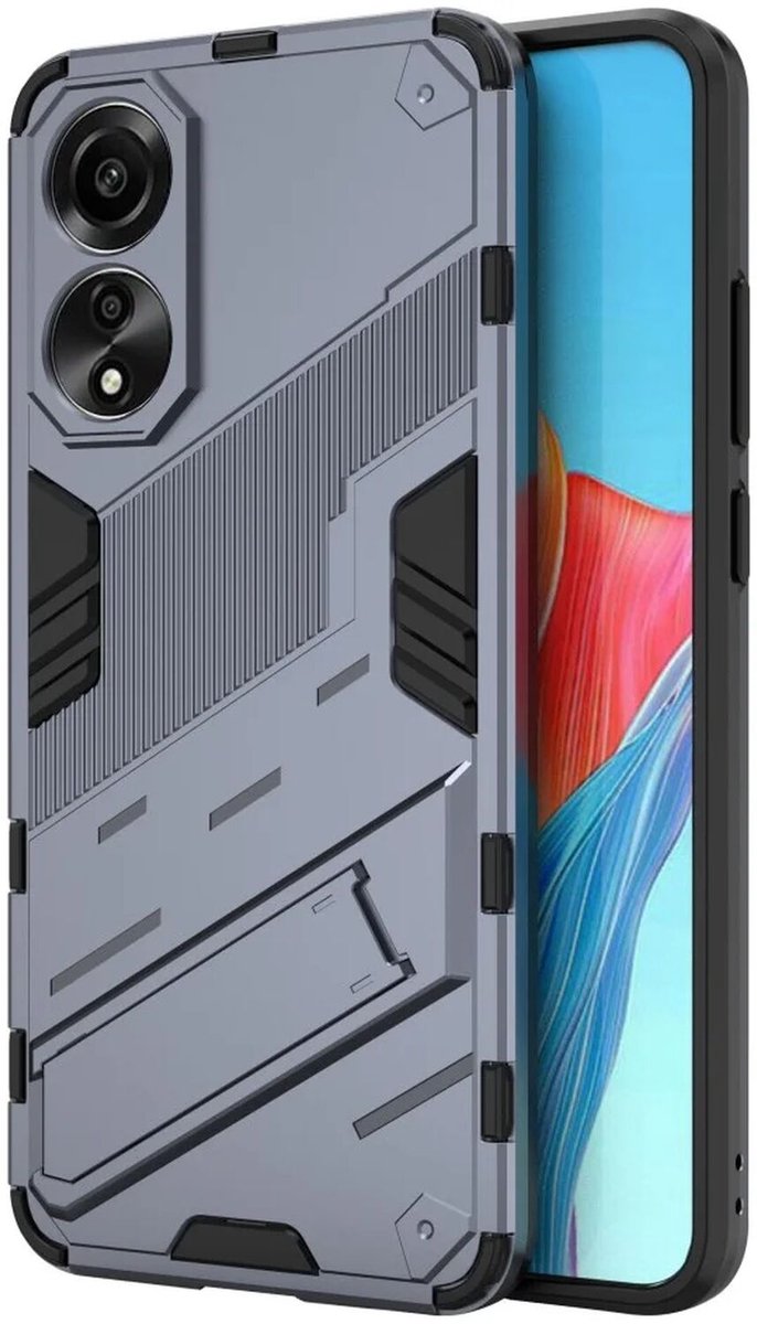 Oppo A78 4G Hoesje Shockproof Kickstand Back Cover Donker Blauw