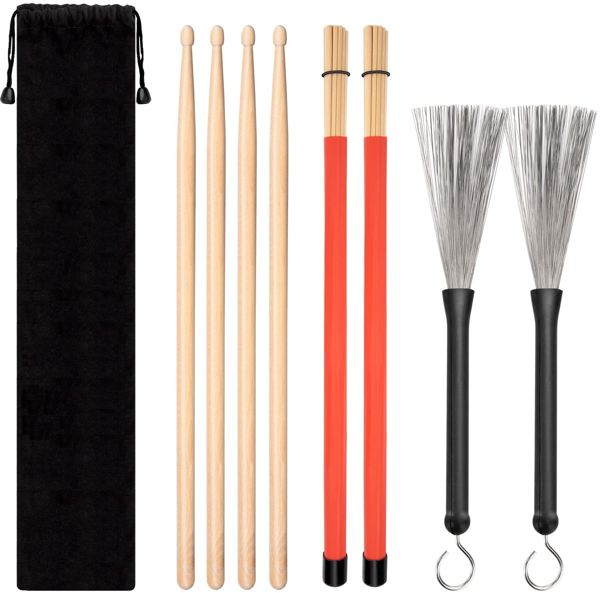 aladdien - Drumsticks - Houten drumsticks - Compleet set voor drummers - 4 paar esdoorn drumsticks - Inclusief opbergtas - Geschikt voor beginners e..