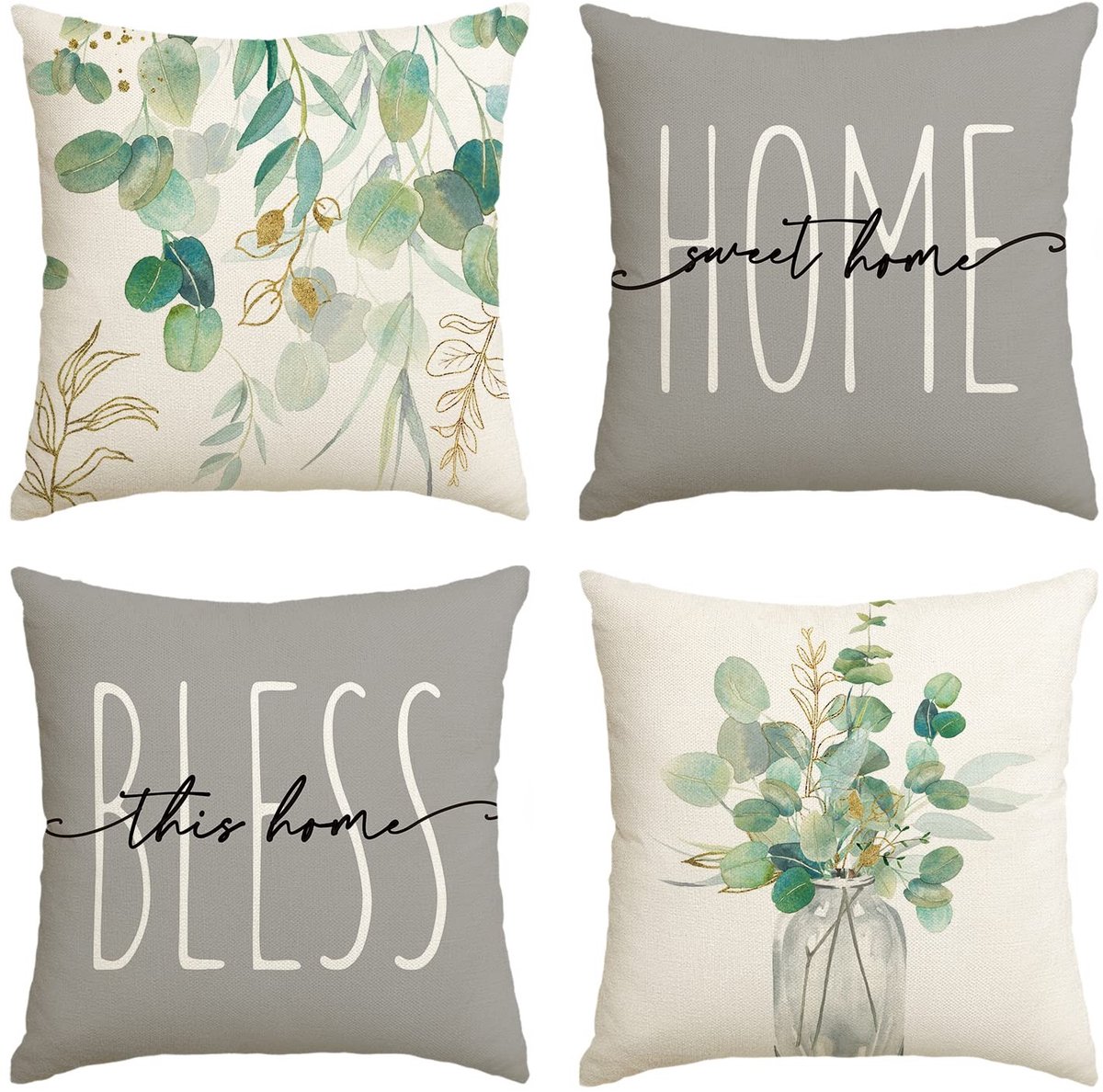 SPHProducts - Eucalyptus Leaves Kussenhoezen - Set van 4 - Decoratie voor woonkamer - 45x45 cm - Lente Kussenhoezen - Perfect voor elke gelegenheid