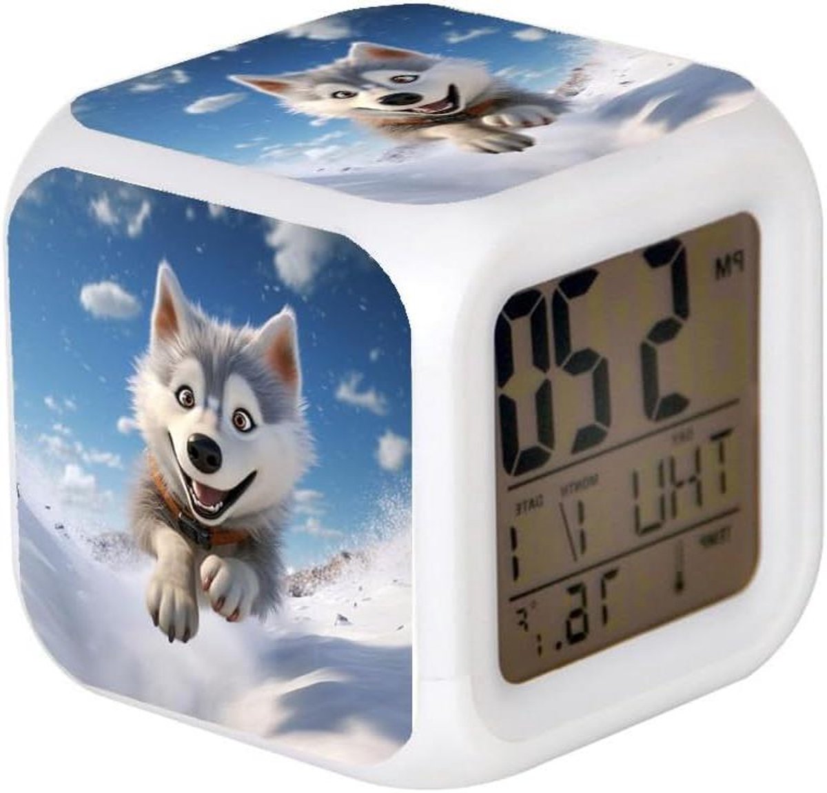 Digitale Wekker - Nachtlampje Thermometer - Kamer Verlichten - 7 Kleuren LED - 8x8x8 cm - Wit