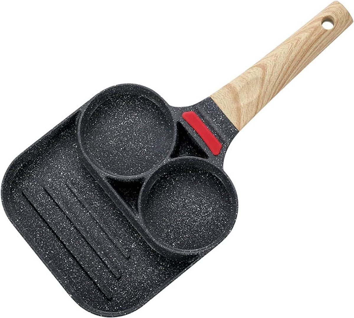 Koekenpan met 2 Gaten - Eierpan Burgerpan - Ontbijt Maken - Non-stick Coating - 13.7 cm Lengte - Zwart