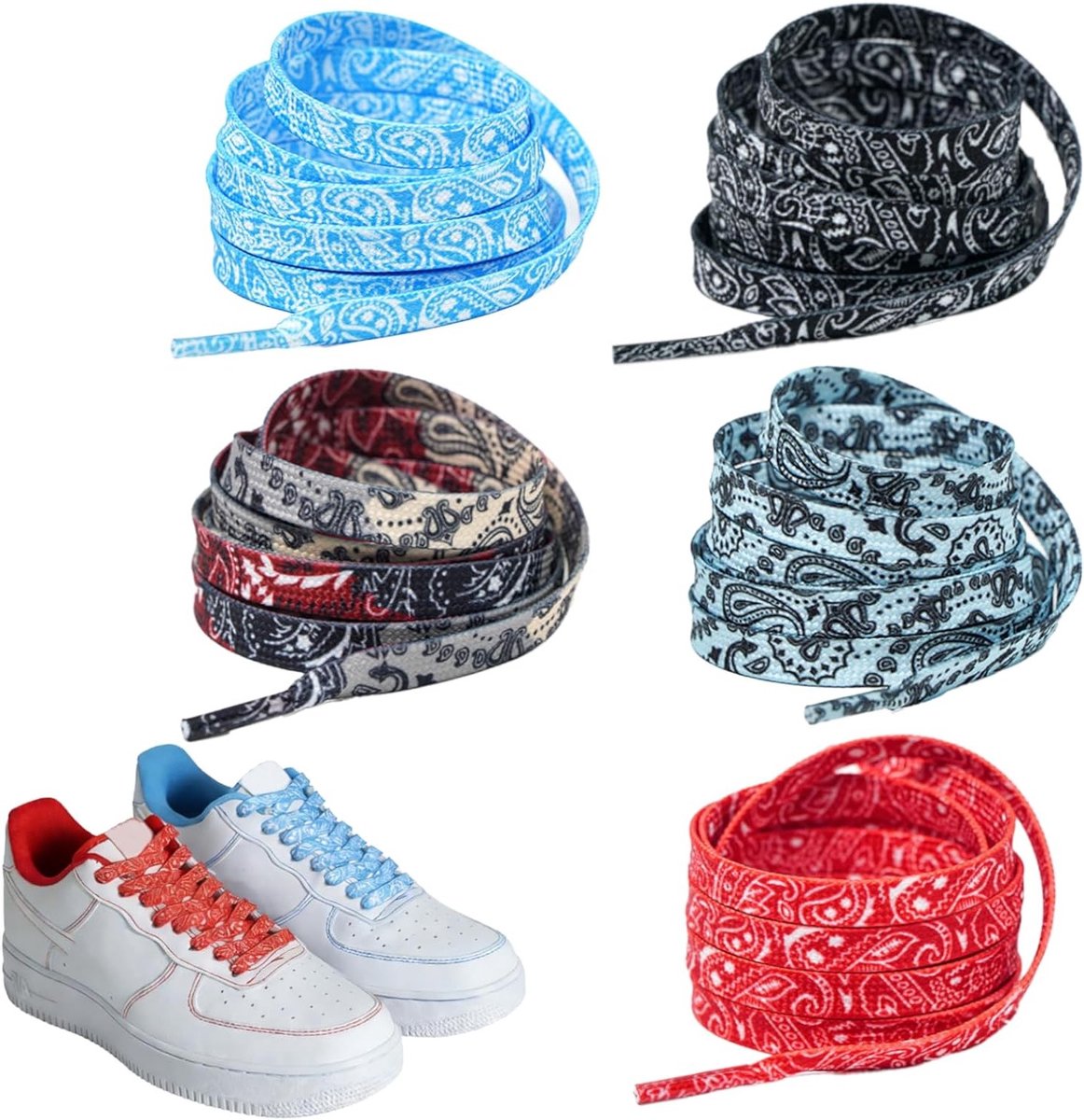 Kleurige Paisley Veters 8mm - 5 Paar Platte Veters voor Sneakers, Sportschoenen en Hardloopschoenen