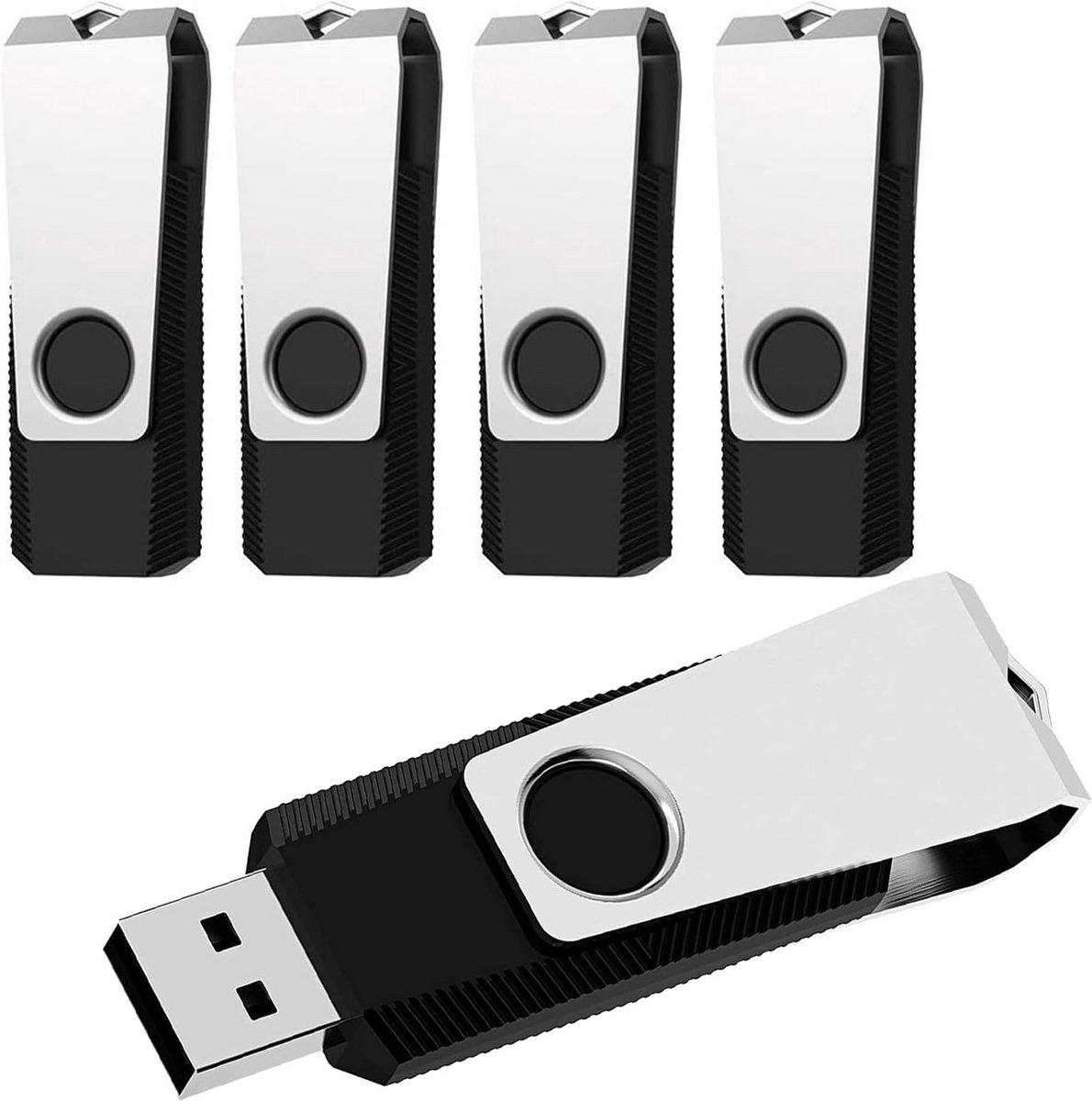 5 Stuks USB Sticks 16 GB Zwart USB 2.0 Draaibaar Geheugenstick met LED Indicator