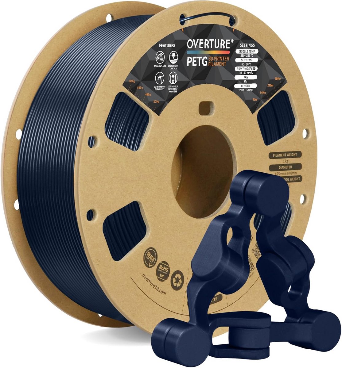 OVERTURE PETG filament wit, 1,75 mm uitgerust, 1 kg spoel, 3D-printfilament voor 3D-printers, maatnauwkeurigheid +/- 0,02 mm, sterrenblauw