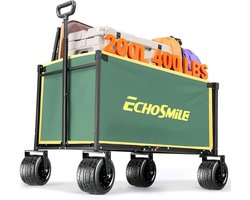 EchoSmile Bolderkar, opvouwbaar, 200 liter, 180 kg belastbaar, handwagen, transportwagen, inklapbaar met verstelbare handgreep, brede wielen, voor alle terrassen, strandwagen, tuinwagen, winkelwagen